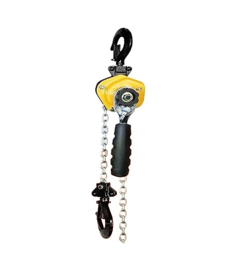 Heavy Duty Lifting Block 0.25T Manual Lever Chain Hoist Jack With Hook for lifting loads, featuring handle, chain, and hook.