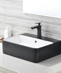 Matte Black Vessel Sink And Faucet Combo For Modern Bathrooms 18x16 Inch Rectangular Above Counter Porcelain Ceramic Vanity Sink With Dual Faucets Pop Up Drain And Water Lines