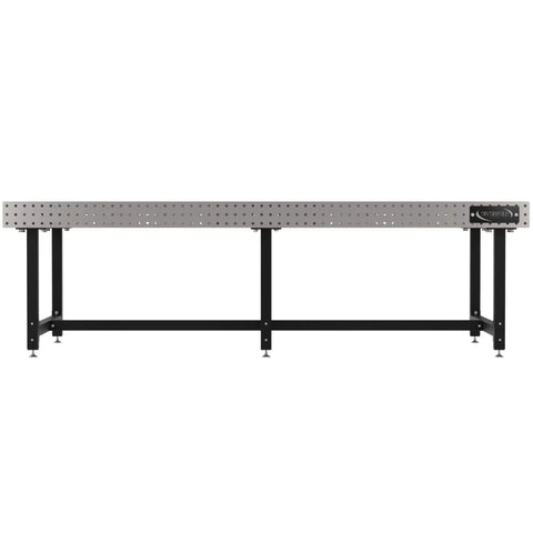 Badass Heavy Duty Welding Fixture Table With Laser Etched Two Inch Grid And Sixteen Millimeter Clamp Holes Precision Leveling Feet side view