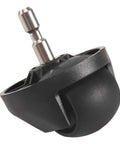 ABRO universal front wheel for Cecotec/Conga vacuum cleaners, black plastic with metal shaft, close-up view.