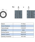 Diagram showing dimensions and specifications of 5/16 Inch Outer Diameter PU Tubing 32.8 Ft Long Heavy Duty Built To Last Flexible Polyurethane Pneumatic Hose