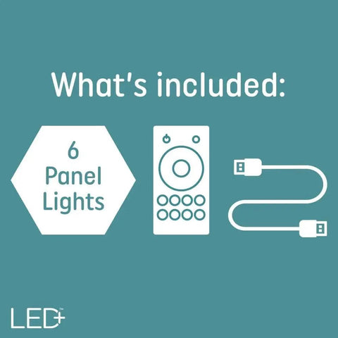 Color Changing LED Hexagon Tile Panels With Remote No App Or WiFi Needed Dorm Room Decor 6 pack contents display