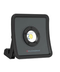 Rechargeable COB LED Floodlight Handheld Beast 2000 Lumen Ultra Slim Work Light with black frame and stand, angled view