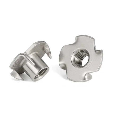 Two Beefy Four Claw Stainless Steel T Nuts Knock In Captive Nut Inserts For Wood And Speaker Enclosures, 304 Stainless, 5/16-18 Threads
