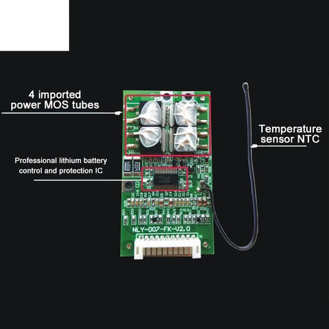 Solid Build Heavy Duty 10s 36v Bms For 18650 Lithium Packs featuring power MOS tubes, NTC sensor and control IC on PCB.