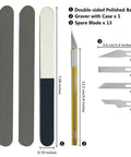 Gundam Model Tool Kit Dope 17 Piece Set with double-sided bars, graver with case, and spare blades for plastic model kits.