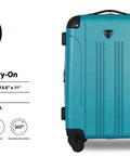 Front view of teal 22-inch Travelers Club Chicago hardside spinner luggage with ABS material