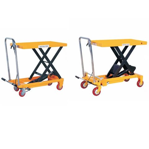 Rock Solid Heavy Duty Portable Hydraulic Scissor Lift Truck Featuring Butter Smooth Elevation Built Tough For Rough Shop Floors And Zero Hassle Daily Lifting Grinds with wheels.