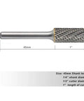Five Piece Tungsten Carbide Burr Set Cylindrical Double Cut Rotary Burrs for Metalworking 1/4 Inch Shank Size Diagram