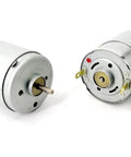 RS-385 Beast High Speed DC Motor 6V-24V 11000RPM showing front and back view with carbon brush design and metallic finish.