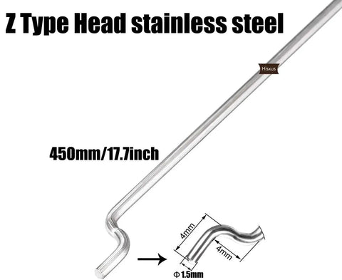 Adjustable Pushrod Connector Set With 1.8mm Linkage Stopper, showing a 450mm stainless steel Z type push rod in detail