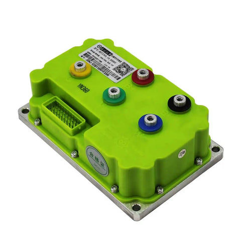 Heavy Duty Programmable Motor Controller For Electric Scooter And Motorcycle Boost Throttle Response With Easy Tune Options And Knockout Torque To Level Up Your Street Whip Setup, green casing with connection ports.