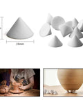 Close-up view of white cone kiln nails, 12mm tall with 15mm base; 50-piece ceramic refractory kiln supports for pottery