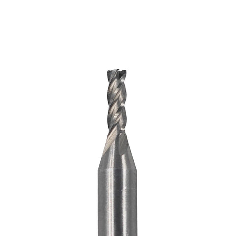 4 flute 5 Pack 1/8 Inch End Mill Cutter with 1/4 Inch Shank for CNC, close-up on balanced helix design, tool for aluminum and wood milling