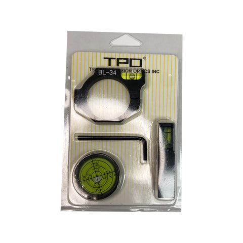 34mm Riflescope Anti Cant Leveling Kit Featuring Picatinny Rail Mount with bubble vial, rail clip, and wrench set for precise leveling.