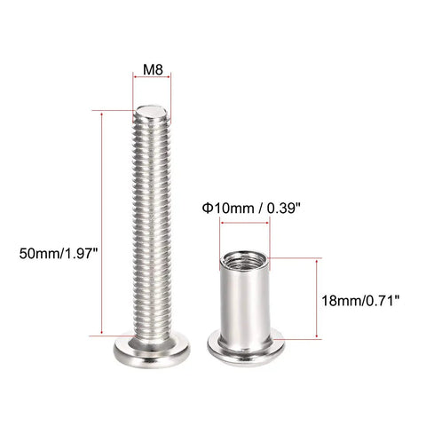 Durable M8x50mm Screw Posts For 3/8 Inch Hole Leather Fasteners Binding Bolts Set Carbon Steel with size measurements