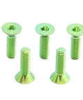 Top Shelf M3 Gr5 Titanium Countersunk Screws Hex Socket Flat Head Fasteners Built Tough Corrosion Resistant Hardware Real Deal Smooth Threads Five Pack Green screws with flat heads and smooth threads in green for lightweight applications.
