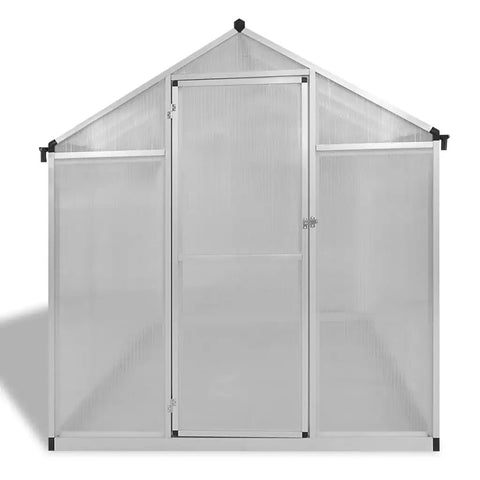 Front view of the Reinforced Aluminum Greenhouse Outdoor 95.3 By 74.8 By 76.8 Inches With Polycarbonate Panels UV Protection.