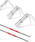 Five Piece Hydraulic Seal Installation Tool Kit With Pick And Hook Set For Cylinder Repair O Ring Swap Quick Fix No Sweat Setup Includes Three Rod Sizes, stainless steel tools with red handles.