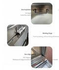 Close-up of Badass Stainless Steel Rolling Tool Chest Built Different showcasing the welding hinge and electroplated handle details.