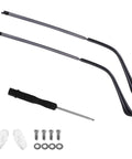 Universal Eyeglasses Repair Kit With Hefty Metal Temple Arms And Precision Screws Heavy Duty Frame Leg Replacement To Snug Up Loose Hinges For Quick Spectacle Fix with black arms, screws, hex key, and pads.