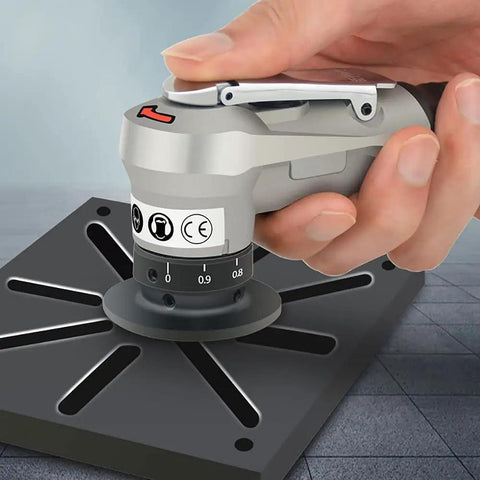 Handheld Bainuo Pneumatic Chamfering Machine in use for 45 Degree Metal Trimming and Deburring on metal surface.