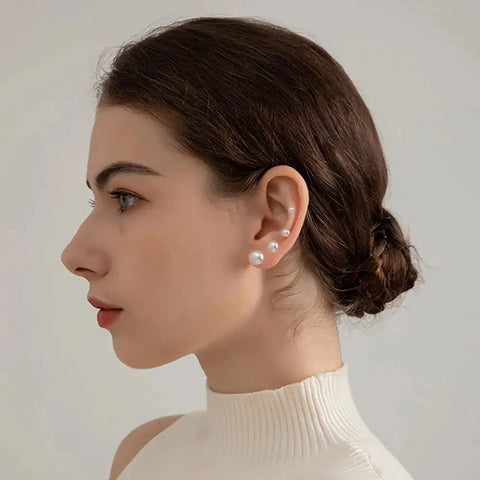 12 Pairs Pearl Stud Earrings Set For Sensitive Ears Hypoallergenic Surgical Steel Round Ball Bead Jewelry With Multiple Sizes For Matching Piercings Everyday Wear Classic Dainty Gift, side view