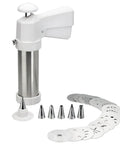 Pro Grade Stainless Steel Cookie Press Gun Kit With 10 Disc Variations And 8 Interchangeable Nozzles Dishwasher Safe