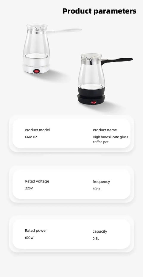 Turkish Coffee Maker And Kettle No Fuss 500ml Capacity 600W Fast Heating One Touch Button with stainless steel bottom plate.