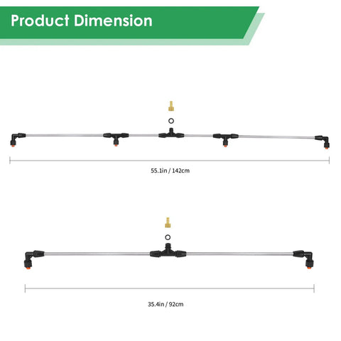 Heavy Duty 4 Nozzles Metal Sprayer Boom Wand With Three Eighths Inch Brass Barb Switchable Two Pattern Nozzles 55in length