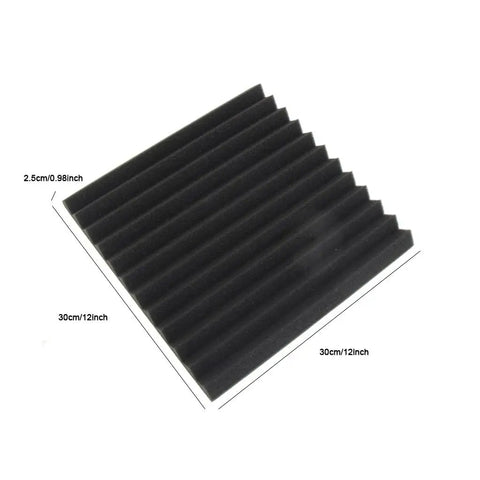 Kickass High Density Soundproof Wall Panels 12 Pack Black Acoustic Foam Wedge Tiles, 30cm x 30cm, designed for noise reduction.