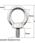 Front view of 10 Pieces M6 Ring Eye Bolts, Heavy Duty Stainless Steel 304, Shoulder Lifting Eye Bolts With 16 Mm Inner Ring, 42 Mm Length
