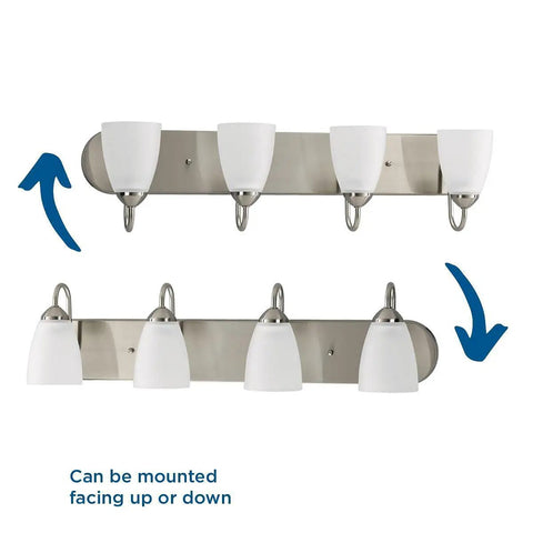 Gather Collection 4-Light Etched Glass Bath Vanity Light In Brushed Nickel Dope Traditional Style Fixture With Classic Cup Shades