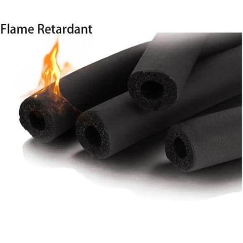 Flame Retardant Foam Tube For Insulation And Gear, 1 Inch ID By 3 Eighths Inch, rugged closed cell rubber tubes with flame illustration.