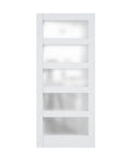 Glass Sliding Barn Door 36 By 84 Inches Five Panel Frosted Glass, Sturdy MDF Build, Assembly Required, front view of door
