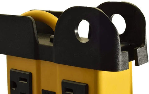 Close-up of Heavy Duty 8 Outlet Surge Protector Power Strip With 25 Foot Cord And Metal Mountable Design 1050 Joules Protection Cord