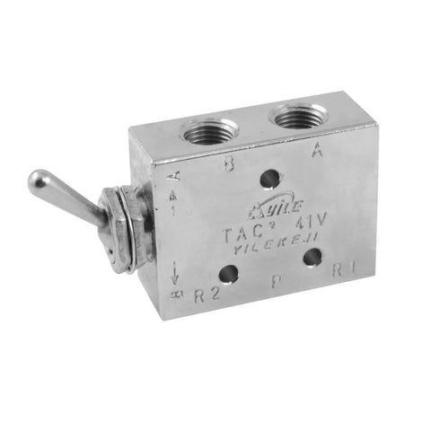 Go-To Silver Tone Air Pneumatic 2 Position 5 Way Toggle Switch Valve TAC2-41V, shown with durable metal knob