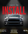 Front view of a gray car on a promotional banner for 18 ft chrome U-channel edge guard trim.
