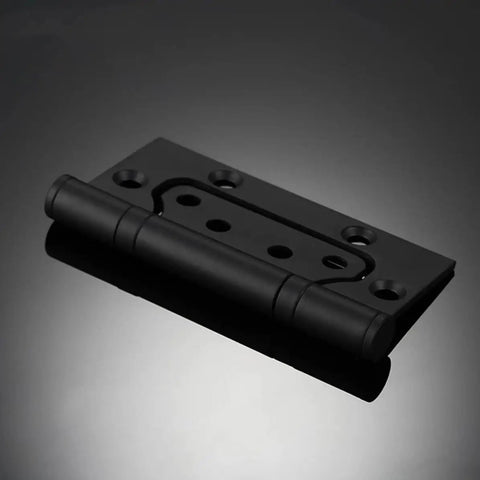 Heavy Duty Silent Flat Door Hinges With Screws Four Inch Thickened Anti Rust Stainless Steel Smooth Close Interior Door Hardware Zero Grind And No Squeak Nonsense black flat door hinge on reflective surface.