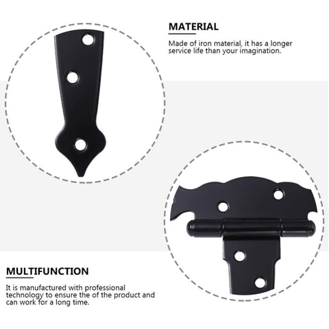 Heavy Duty T Strap Hinges 4 Pack, Black Iron Door Hinges With 8 Screw Holes, Material and Multifunction Illustration