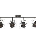 Boswell Vintage-Style Four-Light Indoor Track Light Kit In Oil Rubbed Bronze With Highlights And Metal Shades, ceiling view