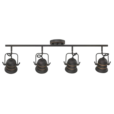 Boswell Vintage-Style Four-Light Indoor Track Light Kit In Oil Rubbed Bronze With Highlights And Metal Shades, ceiling view
