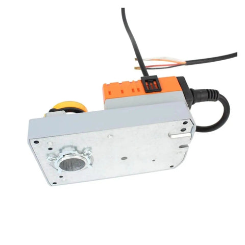 Rock Solid Modulating Damper Actuator For HVAC Systems Delivering Accurate 2 To 10 V Feedback And Smooth 24 Volt AC DC Control For Tight Airflow Regulation And Pain Free Install overhead view of actuator with wiring.