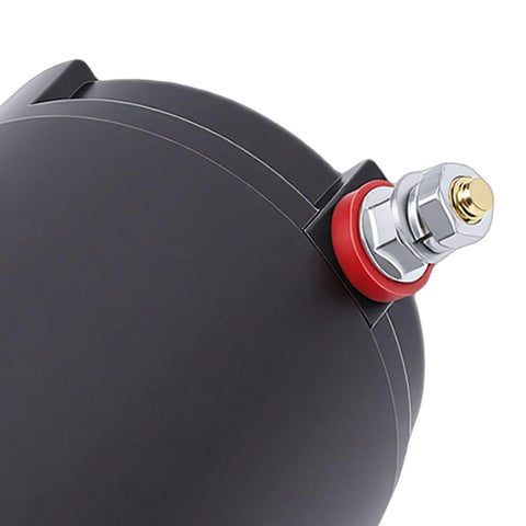 Close-up of Haofy RV leveling hydraulic pump motor on black housing with red gasket and silver bolt.