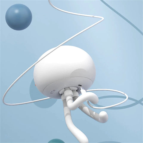 Rechargeable Jellyfish LED Night Light For Nursery With Dimmable Touch Control showing flexible white legs against blue background
