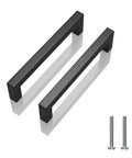 30 Pack Matte Black Stainless Steel Cabinet Pulls Center To Center 5 Inch Square Kitchen Cabinet Handles with screws shown