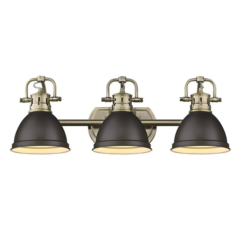 Duncan Bath Fixture In Aged Brass With Rubbed Bronze Shades Dope Industrial Vibe Meets Classic Silhouette Damp Location Rated Modern Bath Lighting