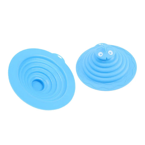 SUNGOOYUE Silicone Tub Stopper in blue, showcasing smooth nonstick surface and fun design for easy cleaning.