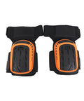 Two Piece Heavy Duty Knee Pads Featuring Thick Gel Cushion And Secure Non Slip Straps Engineered For Flooring Construction And Gardening Delivers Built To Hustle Comfort In Vibrant Orange, front view.
