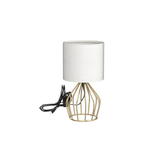 Gold Modern Farmhouse Table Lamps Set Of 2 With Hollowed Out Base And White Fabric Shade, Lit Nightstand Lighting For Bedrooms